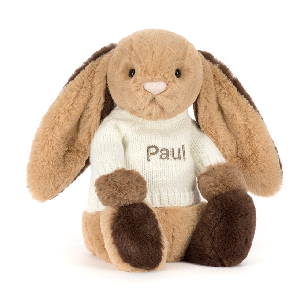 Bashful Patchwork Brown Bunny with Personalized Cream Jumper